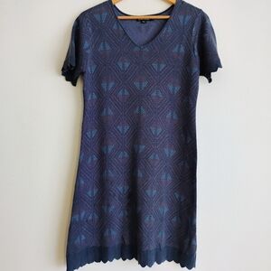 Gudrun Sjödén Luxury Bamboo A-Line Blue Geometric Preppy Old Money Dress